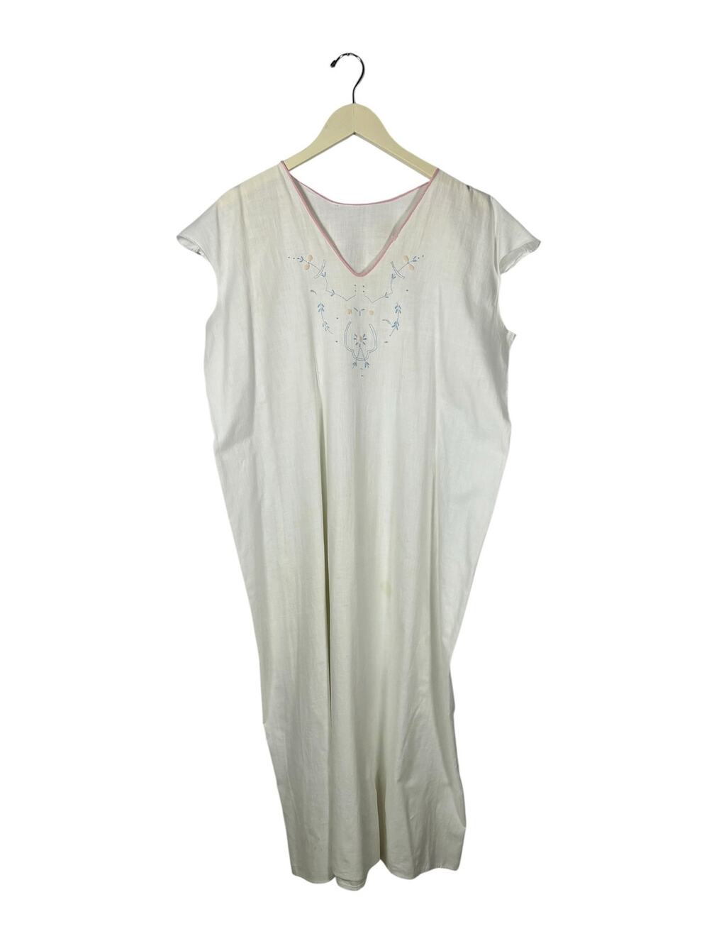 Antique 1910s Edwardian White Cotton Nightgown Chemise Floral Embroidery As Is